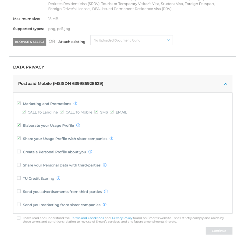 Submit your customer details and supporting documents, then select TU Credit Scoring in the Data Privacy tab.